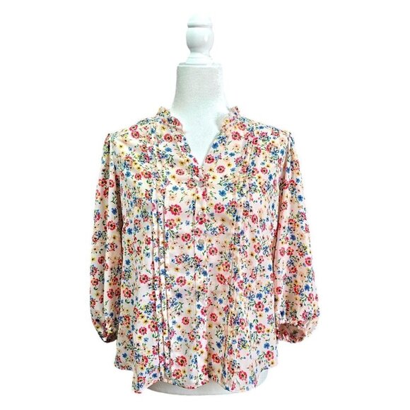 Nanette Lepore baby pink floral peasant button down ballon 3/4 sleeve top size M - Picture 1 of 7